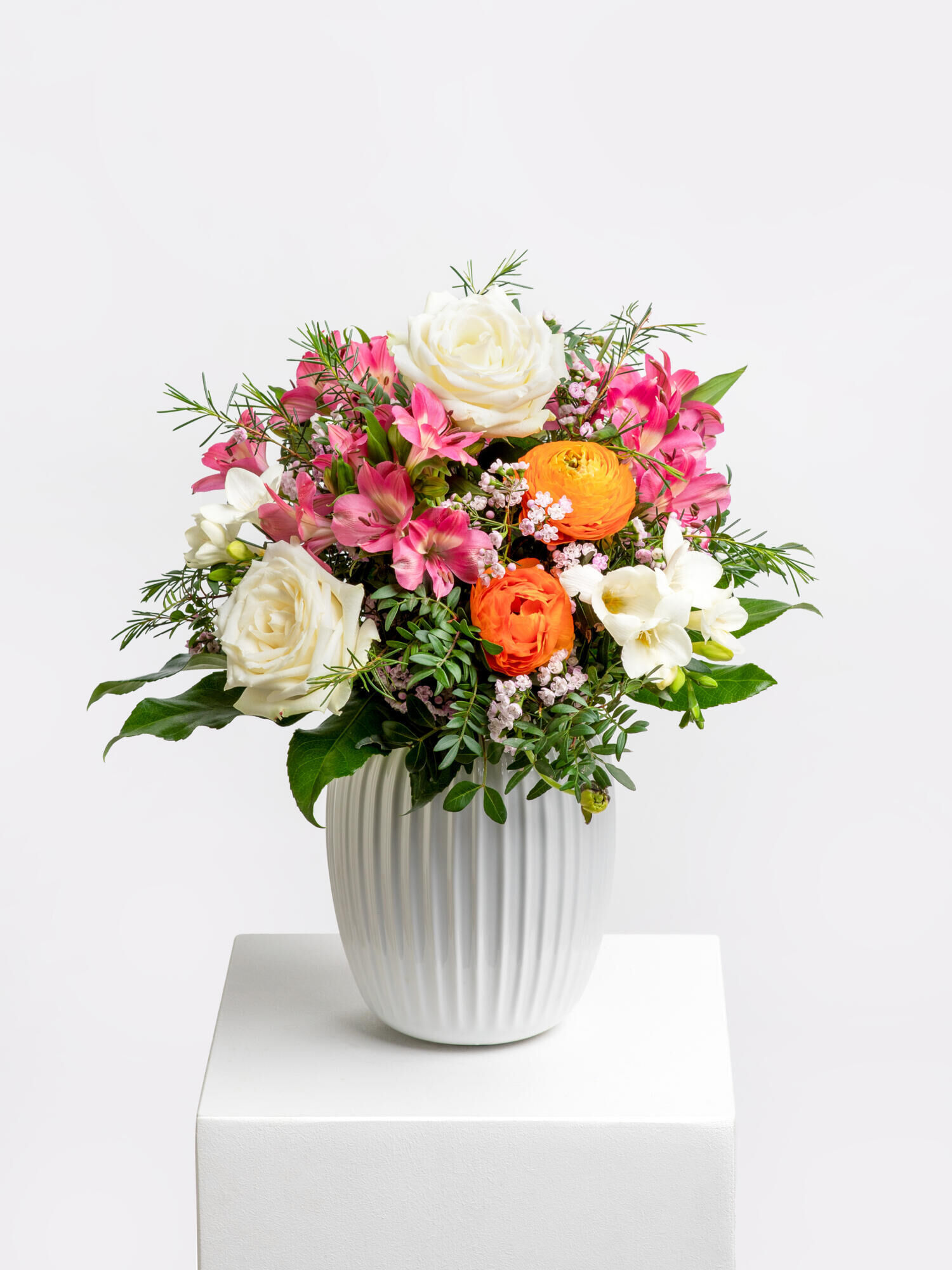My Sunshine - Main Colors: ORANGE, ROSE, WHITE - Main Flowers: ALSTROEMERIA, FREESIA, RANUNCULI, ROSES