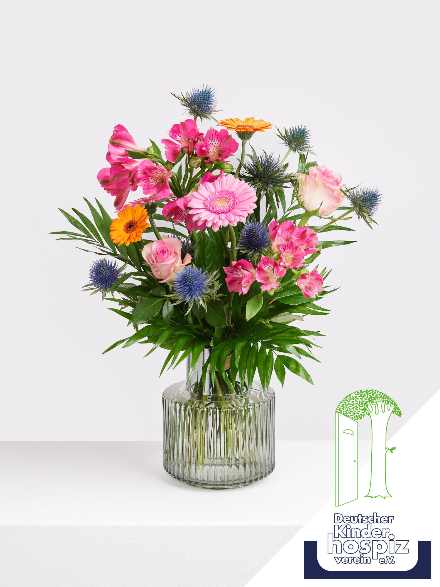 Charity Strauß - Hauptblüte: Alstromerien, Germini, Rosen - Hauptfarbe: Blau, Orange, Pink, Rosa