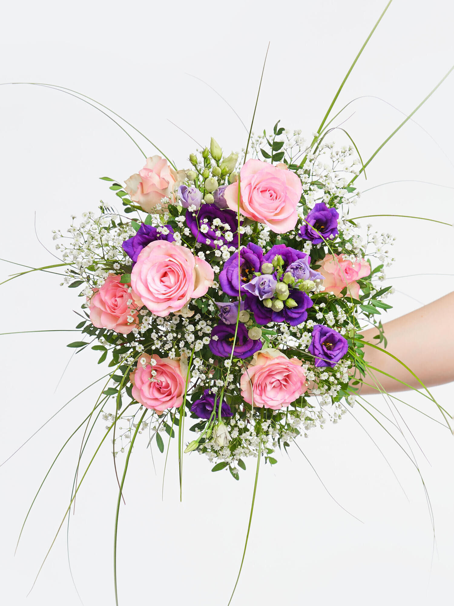 Strauß der Woche - Hauptblüte: Eustoma, Rosen - Hauptfarbe: Rosa, Violett