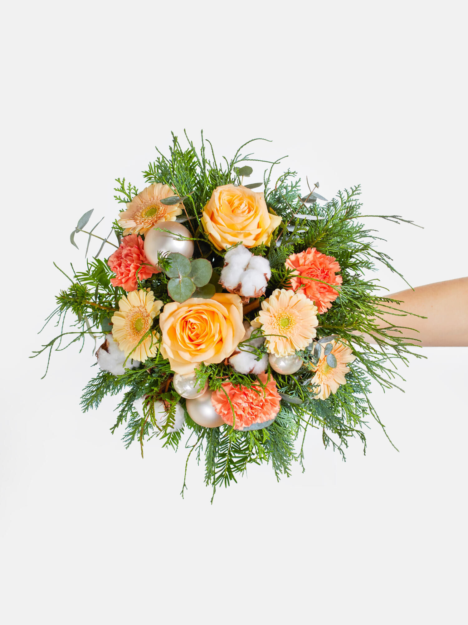 Leuchtfeuer - Hauptblüte: Germini, Nelken, Rosen - Hauptfarbe: Apricot, Orange, Weiß