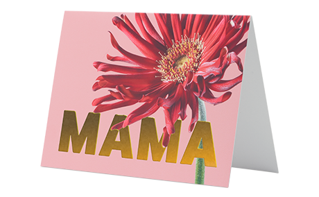 Grußkarte in Pink mit Blumenmotif und goldener Aufschrift "Mama"