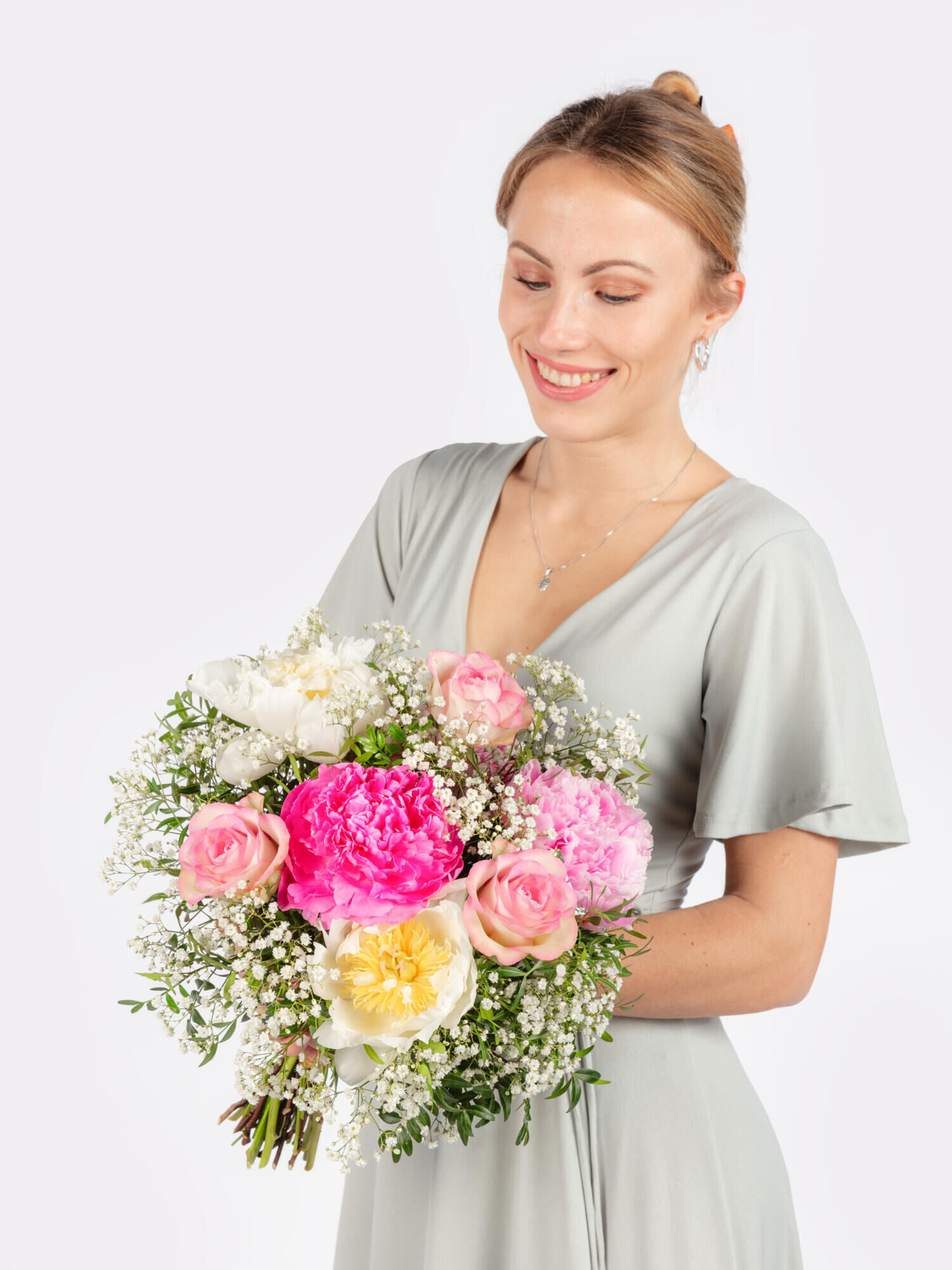 Strauß der Woche - Hauptblüte: Pfingstrosen, Rosen - Hauptfarbe: Pink, Rosa, Weiß