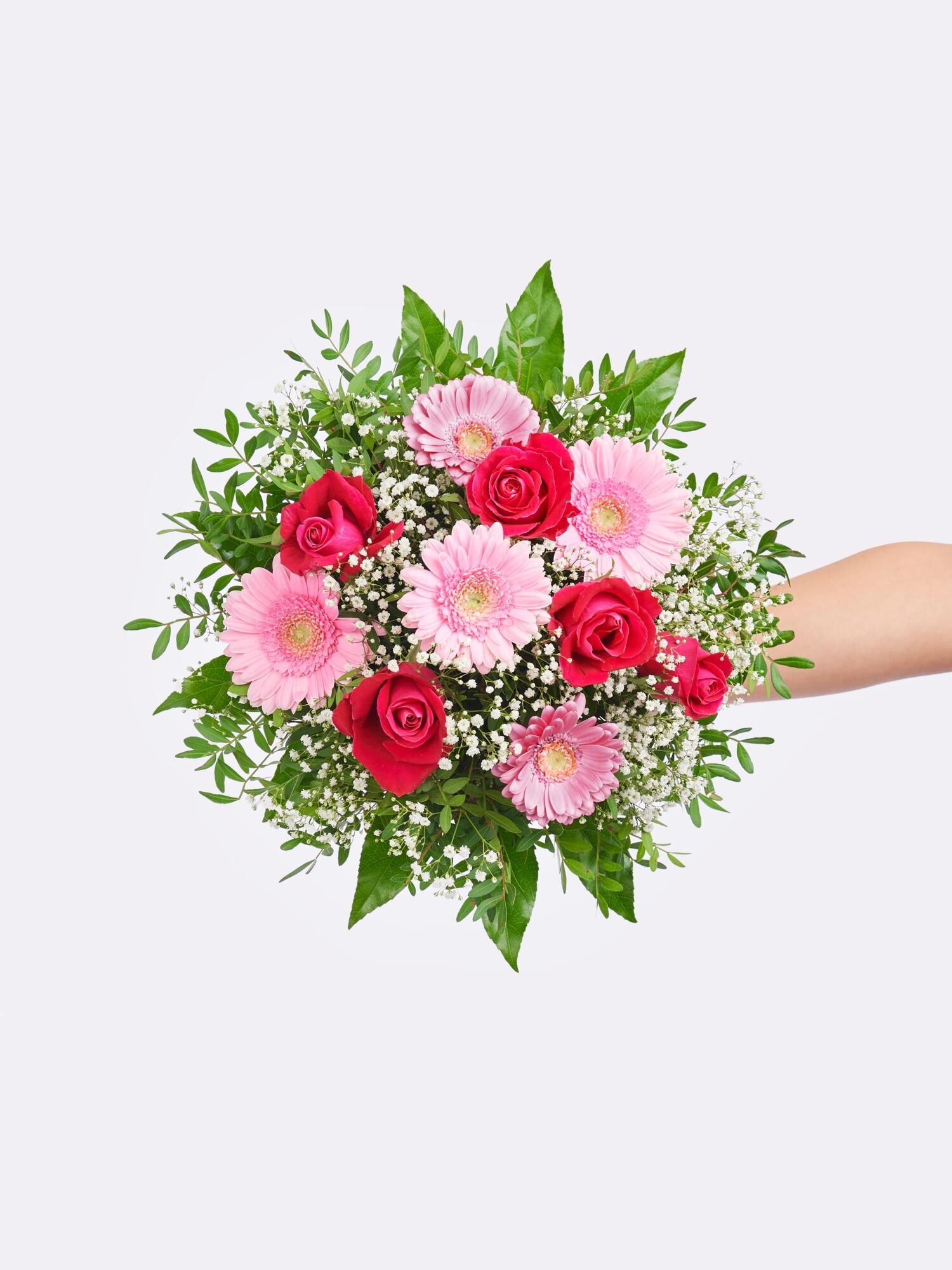 Strauß der Woche - Hauptblüte: Germini, Rosen - Hauptfarbe: Pink, Rosa