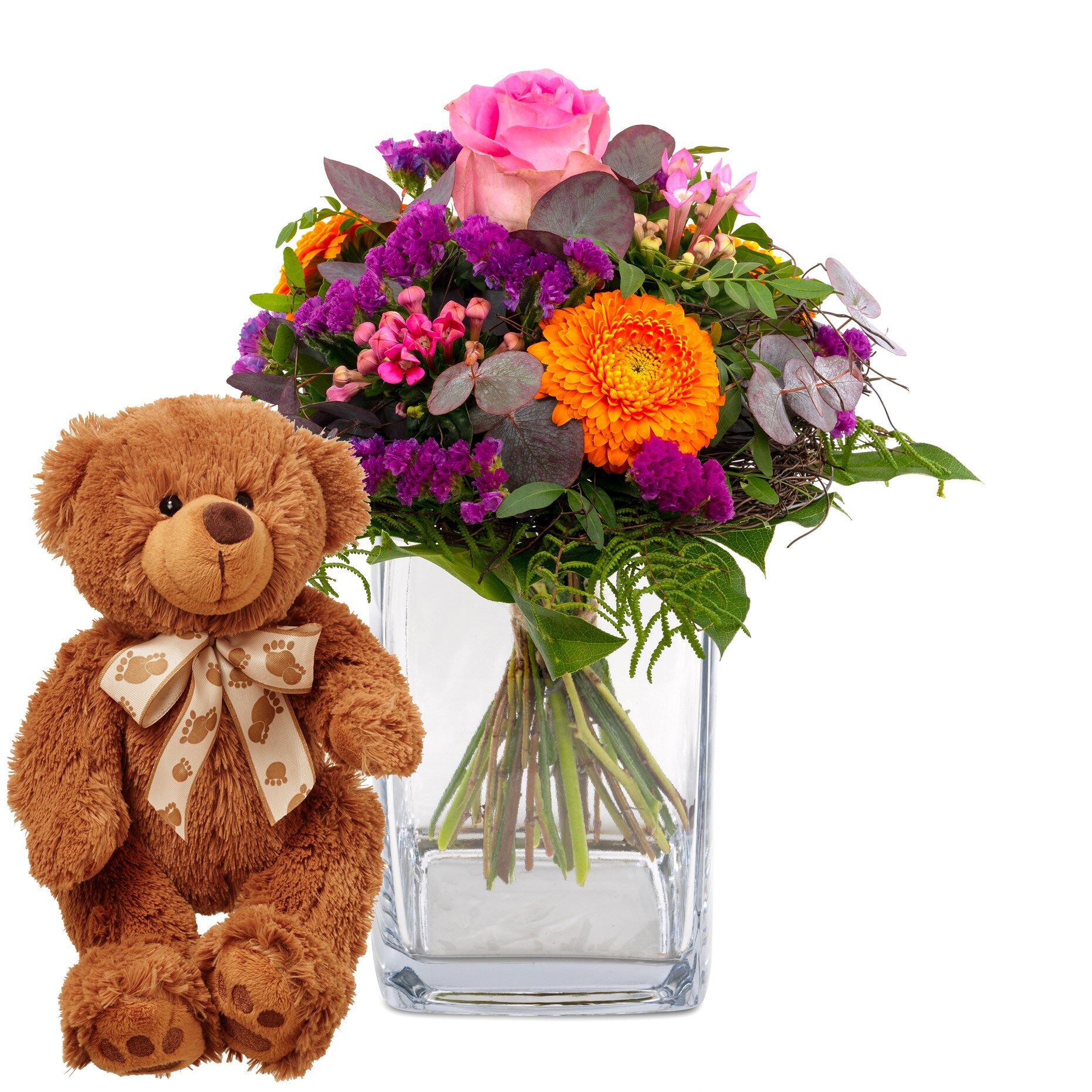 Flower bouquet 'Blossom Beauty' with teddy bear