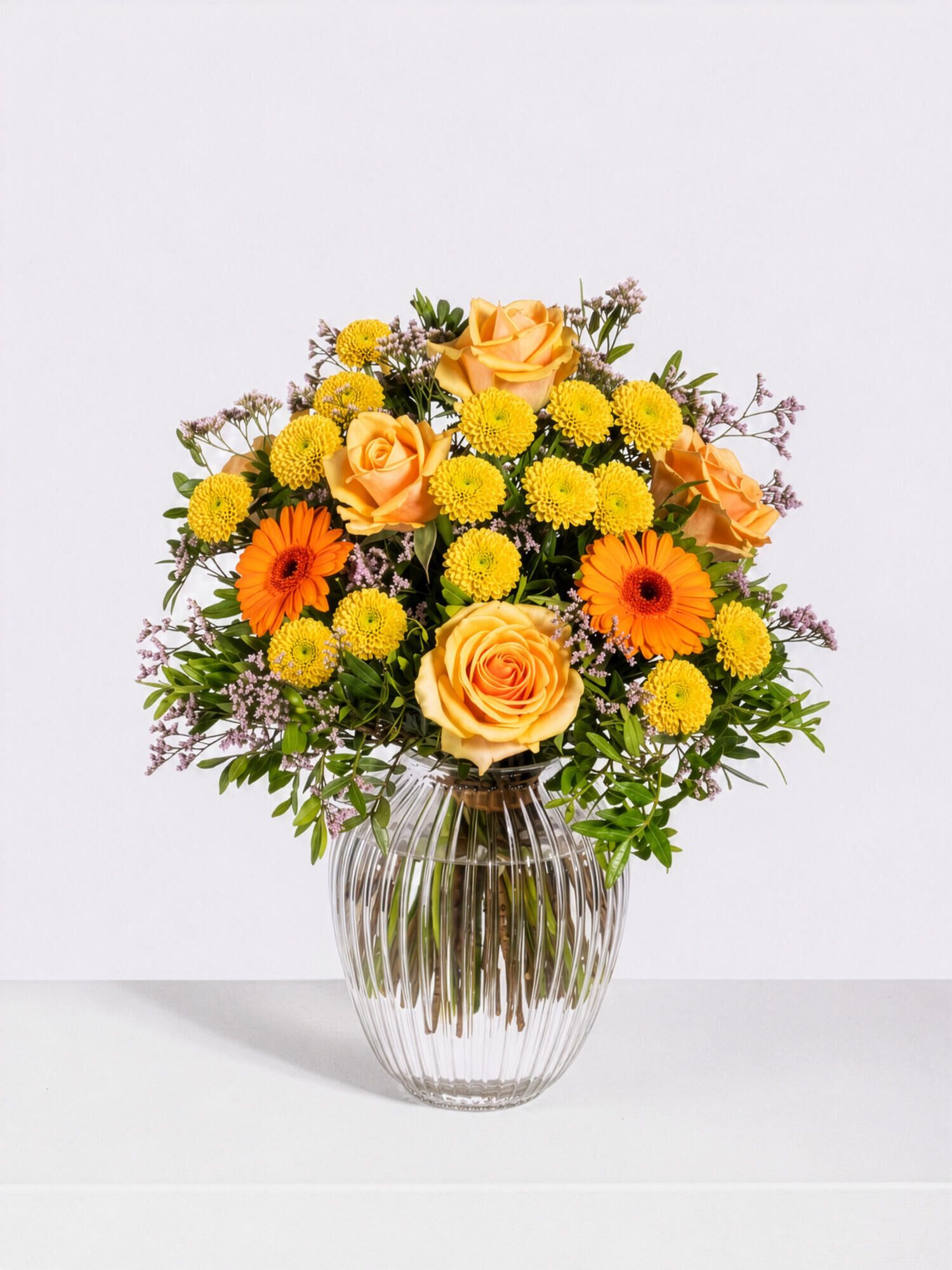 Strauß der Woche - Hauptblüte: Germini, Rosen - Hauptfarbe: Gelb, Orange