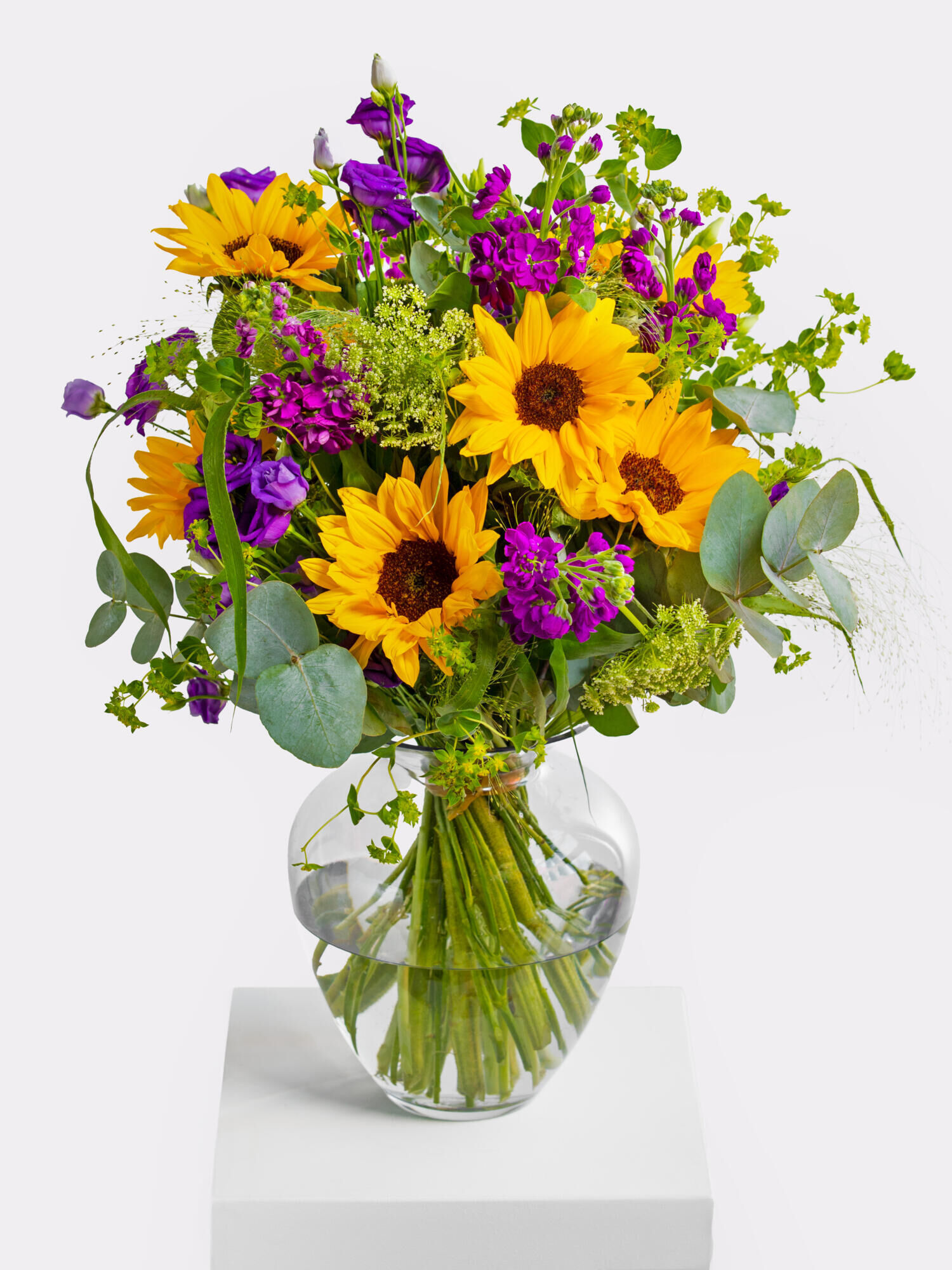 Summertime - Main Colors: PURPLE, YELLOW - Main Flowers: EUSTOMA, STOCKS, SUNFLOWERS