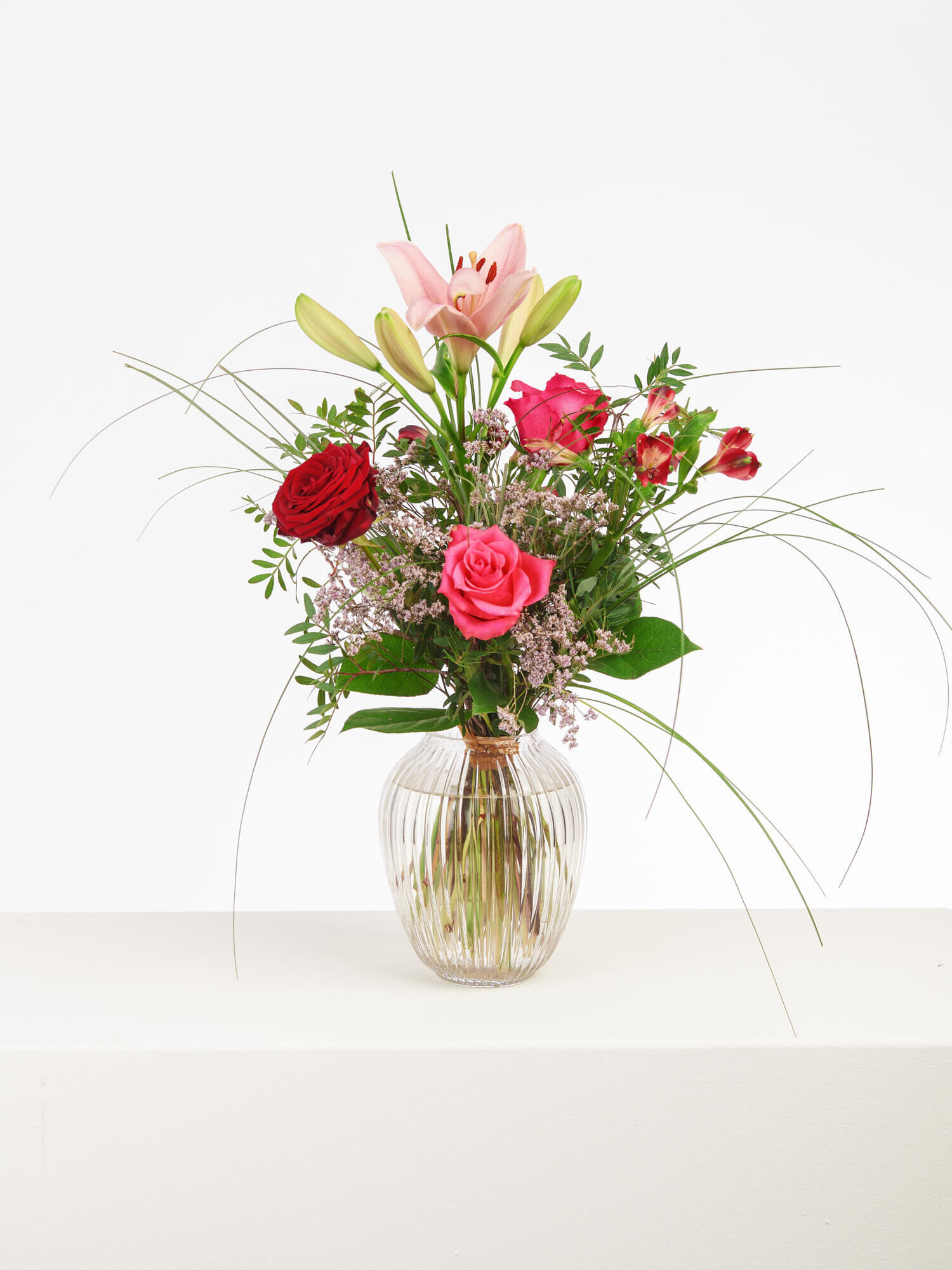 Für immer zusammen - Hauptblüte: Alstromerien, Rosen - Hauptfarbe: Pink, Rosa, Rot