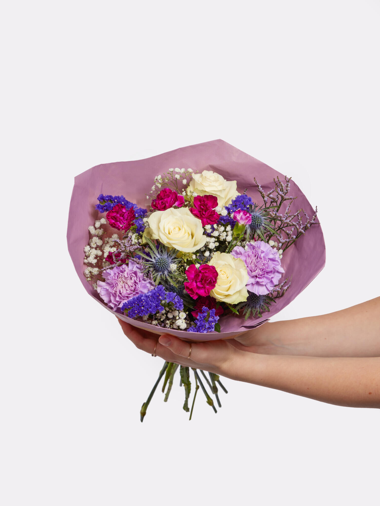 Congratulations - Main Colors: PURPLE, WHITE - Main Flowers: CARNATIONS, ROSES