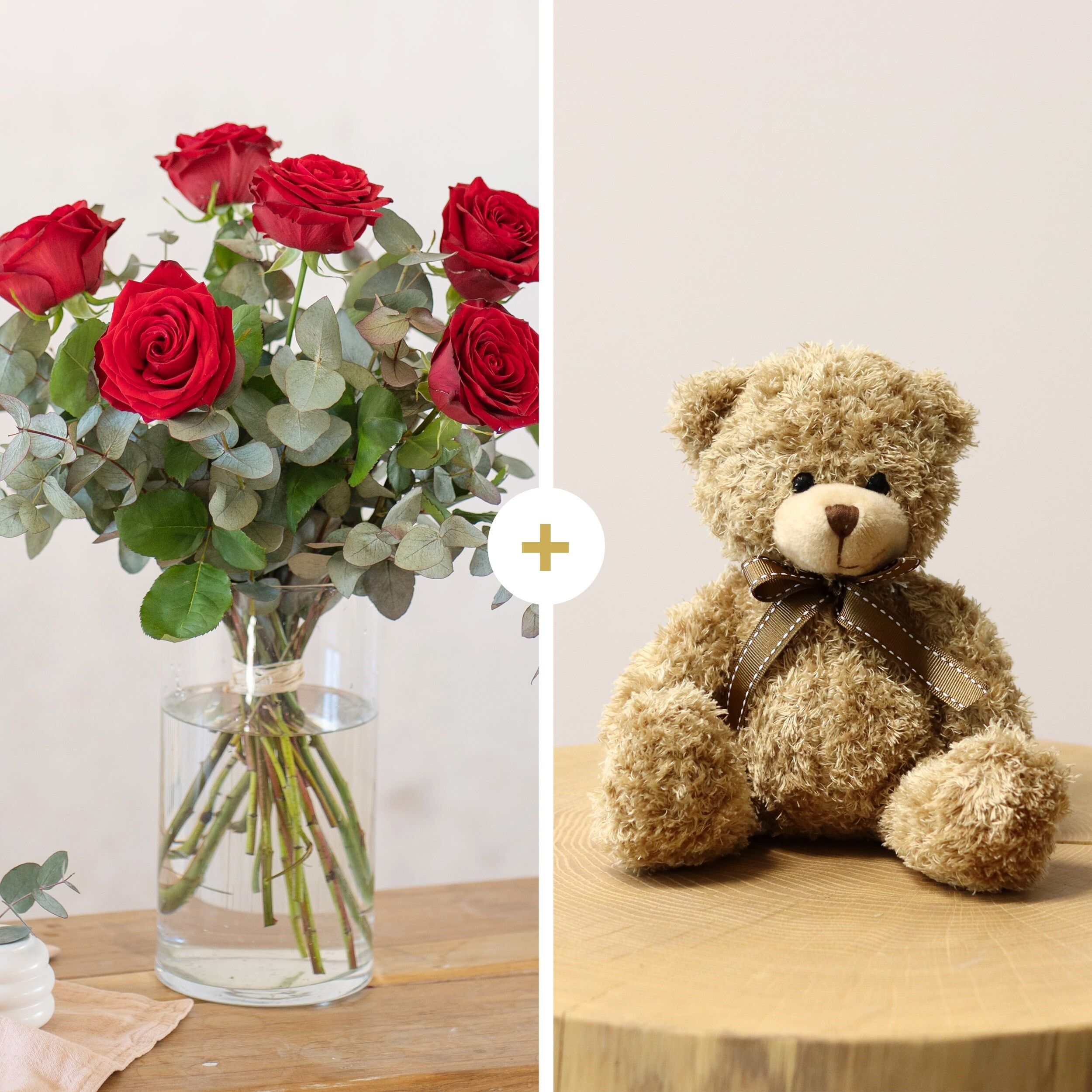 Sexta Red roses bouque and teddy bear