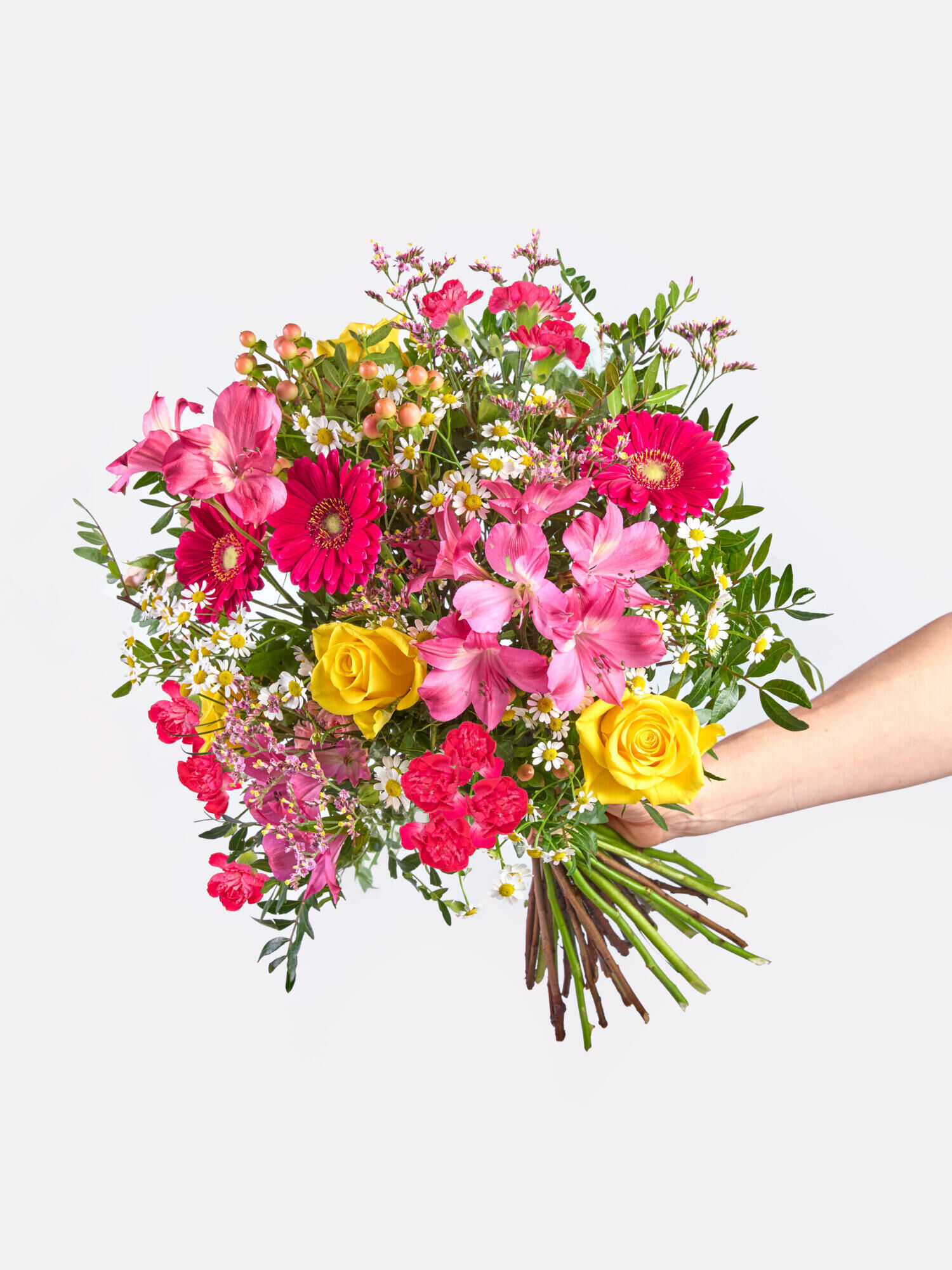 Ich hab Dich lieb - Hauptblüte: Alstromerien, Germini, Rosen - Hauptfarbe: Gelb, Pink, Rosa, Weiß