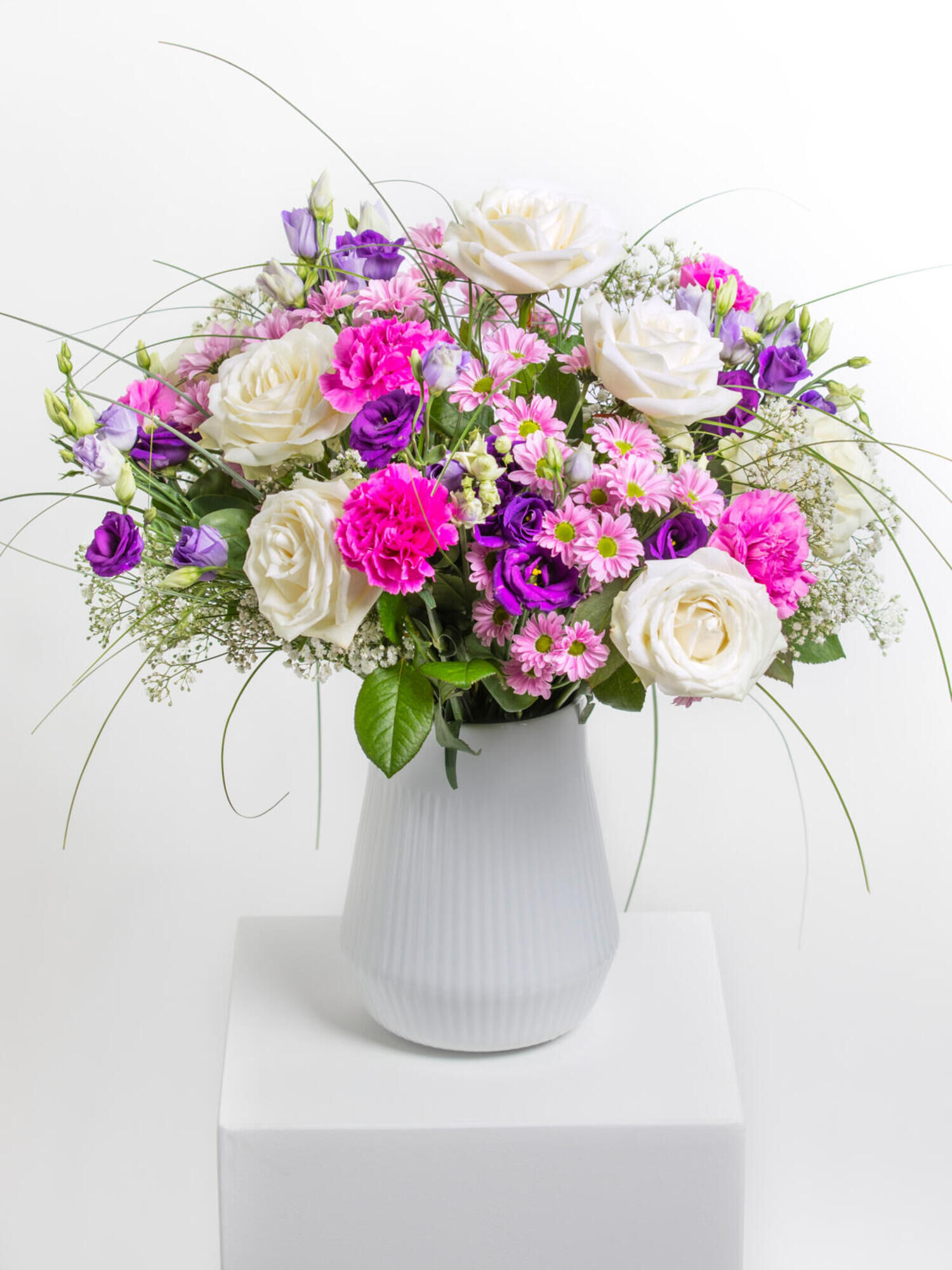 Sparkling Joy - Main Colors: PINK, PURPLE, ROSE, WHITE - Main Flowers: CARNATIONS, EUSTOMA, ROSES
