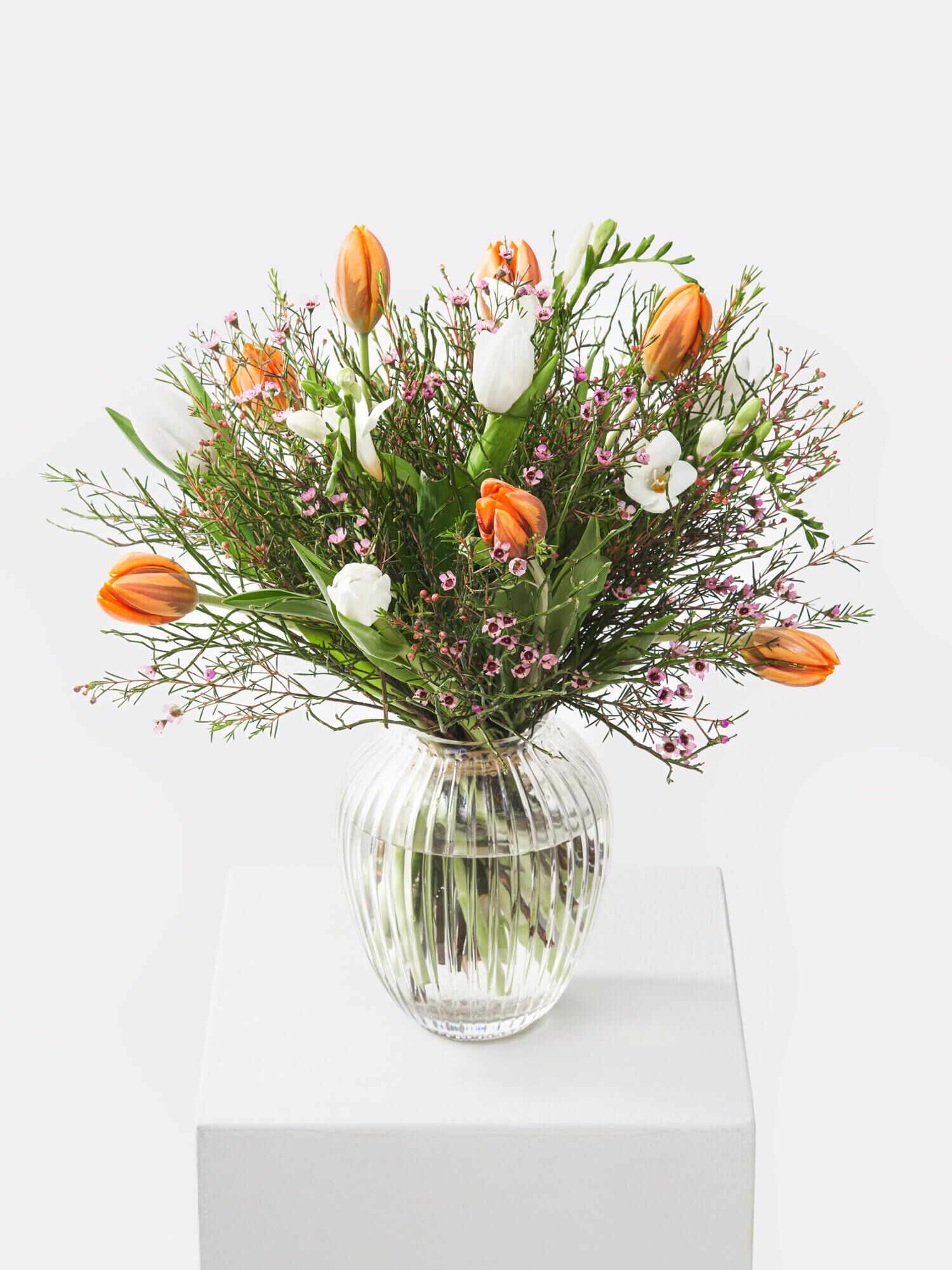 Kleine Aufmunterung - Hauptblüte: Freesien, Tulpen - Hauptfarbe: Orange, Weiß