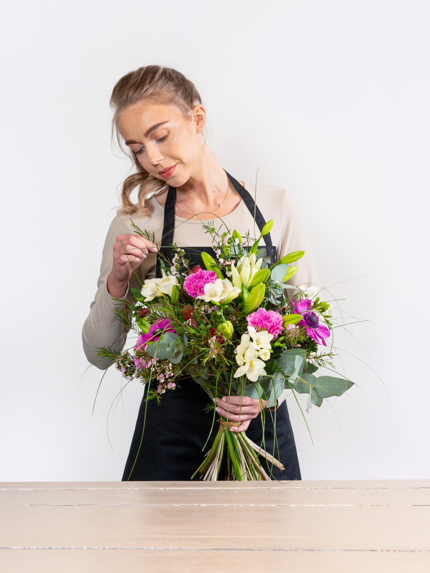 A Touch of Spring - Main Colors: PINK, PURPLE, WHITE - Main Flowers: ALSTROEMERIA, CARNATIONS, FREESIA, LILIES